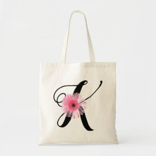 Bolsa Tote Elegante Blush e Borgonha Floral Monograma Inicial