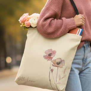 Bolsa Tote Elegante Boho Aquarela Borboleta Flor Silvestre Bl
