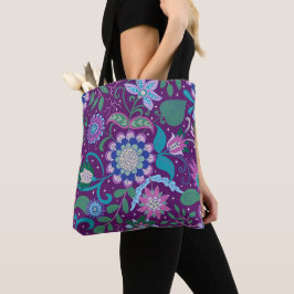 Bolsa Tote Elegante Boho Floral Roxo