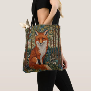 Bolsa Tote Elegante boho retrô raposa vermelha animal da flor