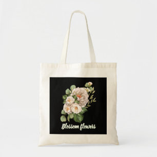 Bolsa Tote Elegante buquê floral branco com folhas verdes