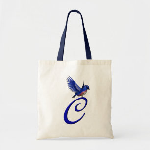 Bolsa Tote Elegante C inicial do Monograma de Bluebird