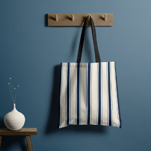 Bolsa Tote Elegante Cabana Listrada Mediterrânea Náutica Azul