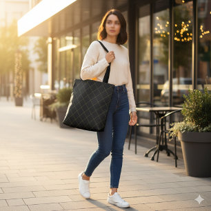 Bolsa Tote Elegante Caixa Listra Dourada Metálica Preta