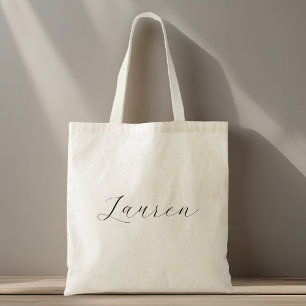 Bolsa Tote Elegante Caligrafia Nome de Dama de Honra