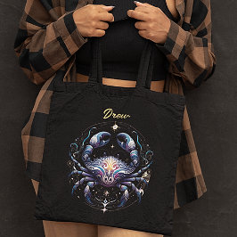 Bolsa Tote Elegante Cancer de Aquarela Zodiac Preto