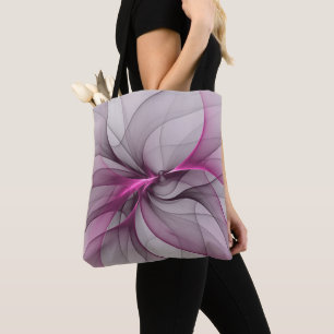 Bolsa Tote Elegante Caos Moderno, Abstrato, Arte Fractal Rosa