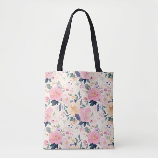 Bolsa Tote Elegante Chic Floral Cor-de-Rosa Blush (Frente)