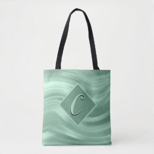 Bolsa Tote Elegante Chic Teal Swirl Monograma Moderno
