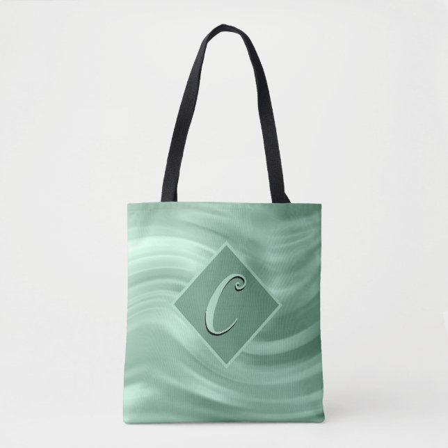 Bolsa Tote Elegante Chic Teal Swirl Monograma Moderno (Frente)