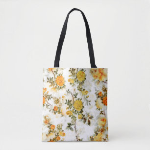 Bolsa Tote Elegante Chique Vintage Amarela Golpes Florais