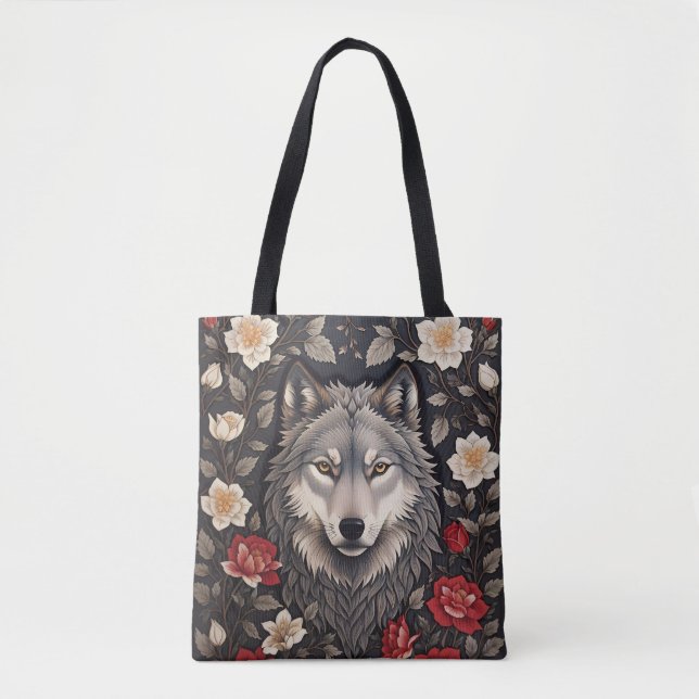 Bolsa Tote Elegante Cinza Wolf Floral (Frente)