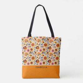 Bolsa Tote Elegante Colorido Floral Moderno Nome Personalizad
