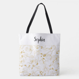 Bolsa Tote Elegante com orquídeas brancas e douradas