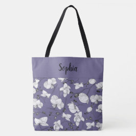 Bolsa Tote Elegante com orquídeas brancas e pretas