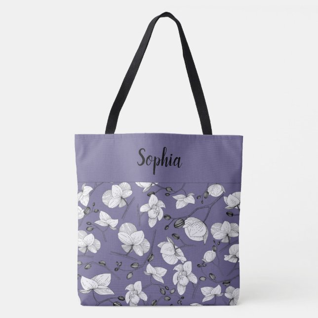 Bolsa Tote Elegante com orquídeas brancas e pretas (Frente)