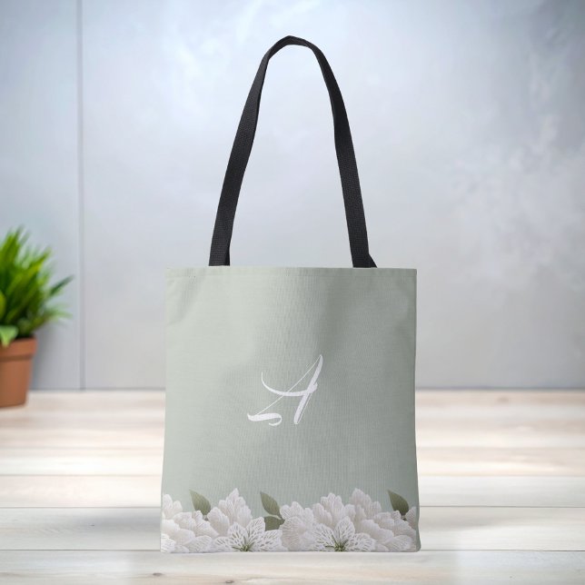Bolsa tote elegante com renda verde salvia e monog (Criador carregado)