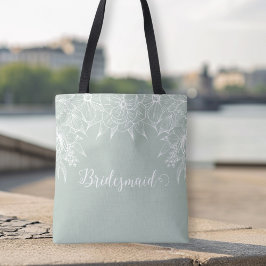 Bolsa Tote Elegante Contorno Floral Verde Suave e Branco para