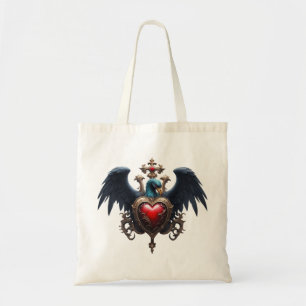 Bolsa Tote Elegante coração gótico com pássaro fantasma.