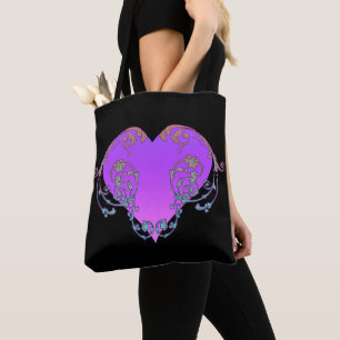 Bolsa Tote Elegante Coração Roxo Romântico com Floreio