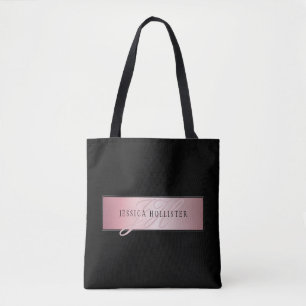 Bolsa Tote Elegante coram o nome & as iniciais cor-de-rosa do