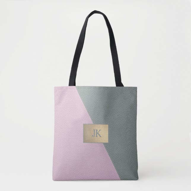 Bolsa Tote Elegante couro rosa verde Monogram   (Frente)