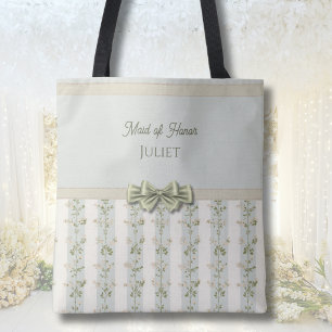 Bolsa Tote Elegante Dama de Honra Listras Florais Coquette La