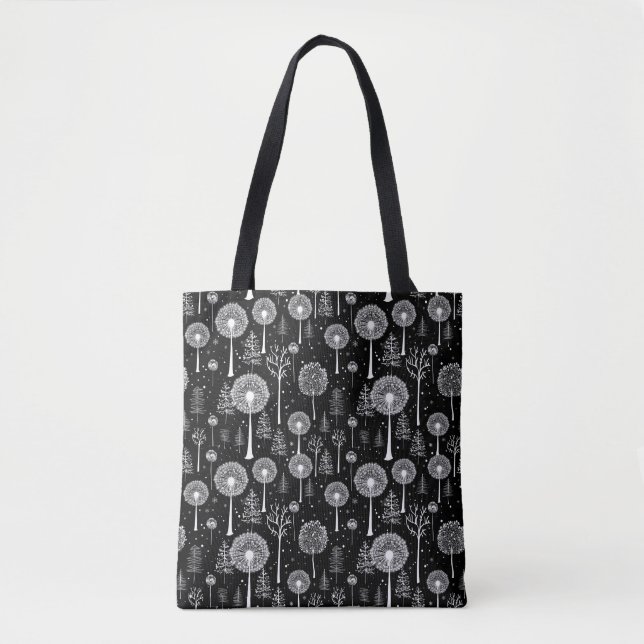 Bolsa Tote Elegante Dandelion e Árvore de Natal (Frente)