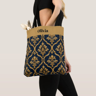Bolsa Tote Elegante Design de Motivo Vintage em Damasco Doura