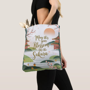 Bolsa Tote Elegante Design do Jardim Japonês - Sakura Blossom