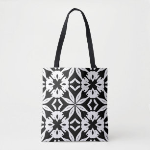 Bolsa Tote Elegante Design Preto Branco Estilo Vintage Damasc