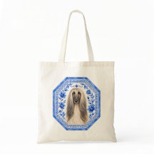 Bolsa Tote Elegante do Afghan Hound | Azul e Branc