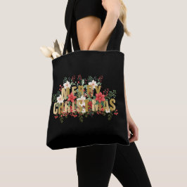 Bolsa Tote Elegante Dourada Tipografia Feliz Natal