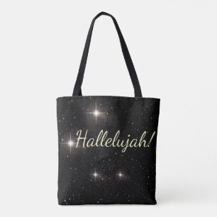 Bolsa Tote Elegante Dourado "Aleluia!" Feriado Negro Starry