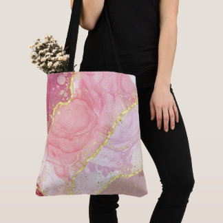 Bolsa Tote Elegante Dourado de Tinta de Álcool Rosa