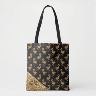 Bolsa Tote Elegante Dourado Flamingo Pattern Monograma