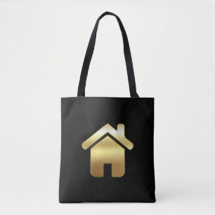 Bolsa Tote Elegante Dourado House Símbolo Real Estate Design