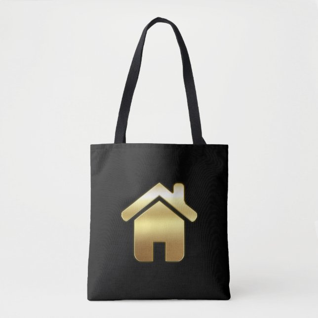 Bolsa Tote Elegante Dourado House Símbolo Real Estate Design (Frente)