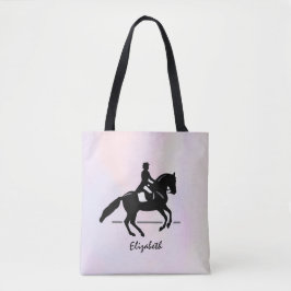 Bolsa Tote Elegante Dressage Rider em um Fundo de Aquarela