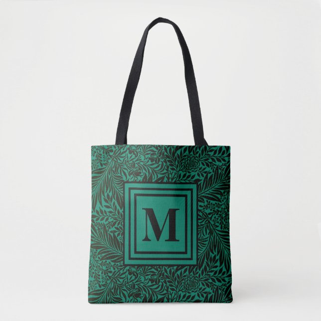 Bolsa Tote Elegante Emerald Green Monograma Botânico (Frente)