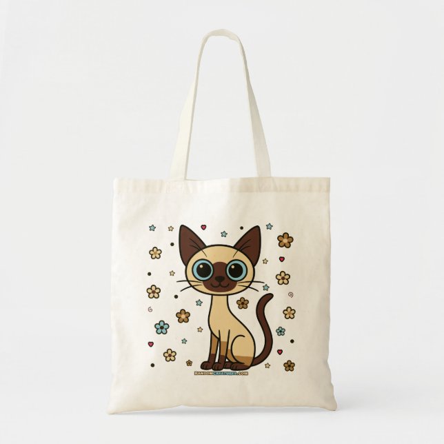 Bolsa Tote Elegante Enrique Floral Siamese Cat (Frente)
