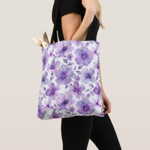 Bolsa Tote Elegante Estiloso Fofo Boho Roxo Botânico Floral