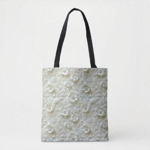 Bolsa Tote Elegante Estiloso Fofo Branco Botânico Floral