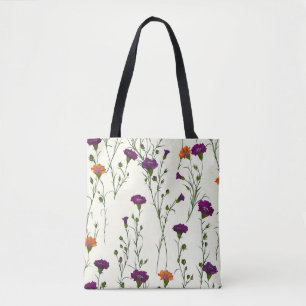 Bolsa Tote Elegante Estiloso Fofo Roxo Botânico Floral