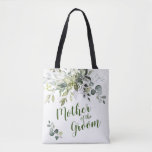 Bolsa Tote Elegante Eucalyptus Greenery Mãe do Groom<br><div class="desc">Watercolor Ivory White Roses Greenery, escritura "mãe do noivo" e nome personalizado no verso, elegante e romântico, presentes personalizados do excelente para a mãe do noivo. Para mais personalização, clique no link "personalizar mais" e use nossa ferramenta design para modificar esse modelo. Se precisar de ajuda ou itens correspondentes, entre...</div>