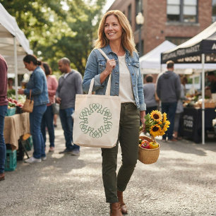Bolsa Tote Elegante Família de Monograma Floral Verde Sálvia