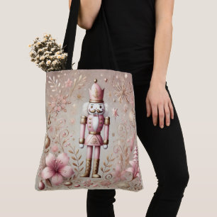 Bolsa Tote Elegante Fantasia Rosa e Dourado Pastel Quebra-Noz