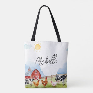 Bolsa Tote Elegante Farmhouse Red Barnyard Fazenda Animal Per
