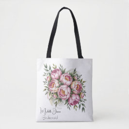 Bolsa Tote Elegante Favor de Peônia Floral para Damas de Honr