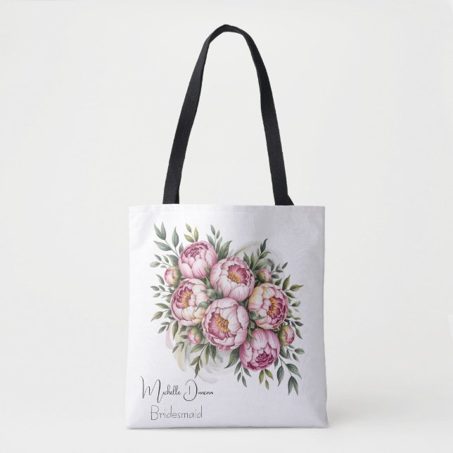 Bolsa Tote Elegante Favor de Peônia Floral para Damas de Honr (Frente)